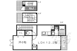 京都地下鉄東西線 小野駅 徒歩10分の賃貸アパート 3階1LDKの間取り