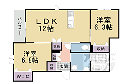 宇治離宮 103 1階2LDKの間取り