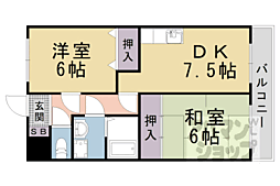 京都地下鉄東西線 東野駅 徒歩14分の賃貸マンション 2階2DKの間取り