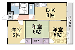 阪急京都本線 洛西口駅 徒歩16分の賃貸マンション 2階3DKの間取り