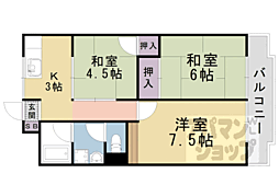京都地下鉄東西線 椥辻駅 徒歩4分の賃貸マンション 5階3Kの間取り