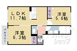 京都地下鉄東西線 東野駅 徒歩12分の賃貸アパート 2階2LDKの間取り