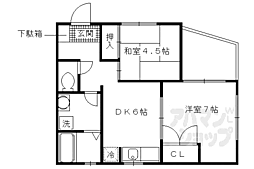 パルアベニュー醍醐 2階2DKの間取り