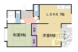 阪急京都本線 西向日駅 徒歩6分の賃貸マンション 1階2LDKの間取り