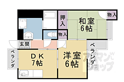 京都地下鉄東西線 椥辻駅 徒歩14分の賃貸マンション 1階2DKの間取り
