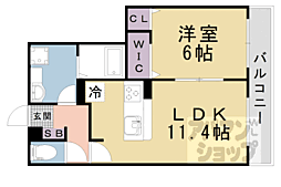 JR東海道・山陽本線 山科駅 徒歩8分の賃貸アパート 1階1LDKの間取り