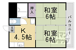 京都地下鉄東西線 山科駅 徒歩14分の賃貸アパート 2階2DKの間取り