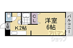 キャッスル京都南 2階1Kの間取り