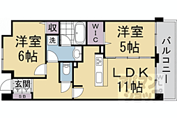 京都地下鉄東西線 東野駅 徒歩1分の賃貸マンション 8階2LDKの間取り