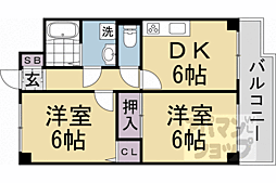 阪急京都本線 長岡天神駅 徒歩19分の賃貸マンション 2階2DKの間取り