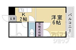 京都地下鉄東西線 御陵駅 徒歩4分の賃貸マンション 1階1Kの間取り