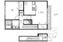 京都地下鉄東西線 御陵駅 徒歩6分の賃貸アパート 2階1LDKの間取り