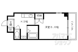 サンシード桃山 2階1Kの間取り