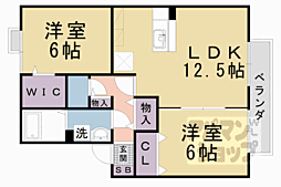JR東海道・山陽本線 山科駅 徒歩13分の賃貸アパート 2階2LDKの間取り
