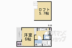 ハーモニーテラス淀木津町 2階1Kの間取り