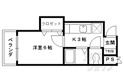 レジデンス・アールエット 2階1Kの間取り