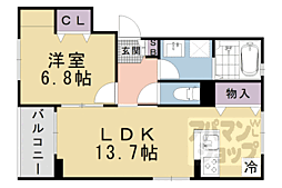 京都地下鉄東西線 東野駅 徒歩14分の賃貸アパート 2階1LDKの間取り