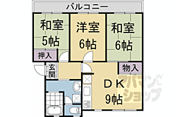 京都市醍醐上ノ山団地A3棟 3DKの間取図画像
