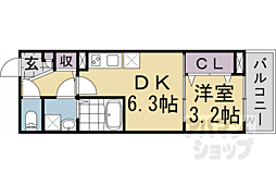 京都市伏見区小栗栖石川町アパート 1DKの間取図画像