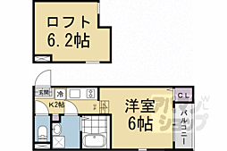 ハーモニーテラス深草大亀谷万帖敷町 1Kの間取図画像