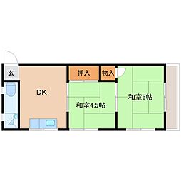 喜楽マンション 2階2DKの間取り