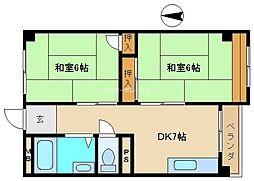 クリアスカイ立花 4階2DKの間取り