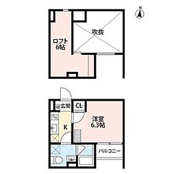 スカイヴィラ立花 2階ワンルームの間取り