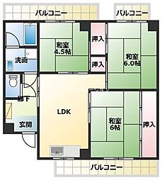 東田マンション 4階3LDKの間取り
