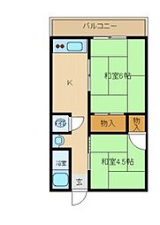 川口マンション 2DKの間取図画像