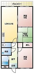 シャトー塚口B棟 3LDKの間取図画像