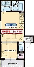 トレフル・ロシェ尼崎 1LDKの間取図画像
