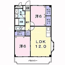 フリーダム武庫の里3棟 2LDKの間取図画像