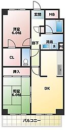 プリムベール 2LDKの間取図画像