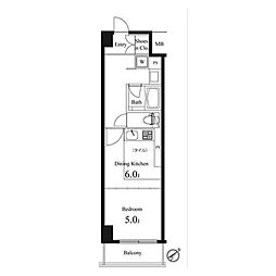 プライマル小石川 2階1DKの間取り