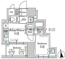 パークアクシス神田レジデンス 10階1DKの間取り