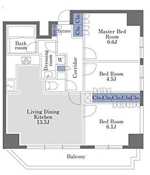 ドゥーエ日本橋 6階3LDKの間取り