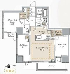 プライマルシティ神楽坂 8階3LDKの間取り