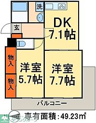 コスモリード西日暮里 2階2DKの間取り