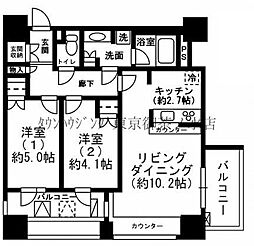 レジディアイチガヤ 2LDKの間取図画像