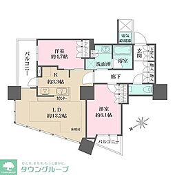 ザ・パークハウス西新宿タワー60 2LDKの間取図画像