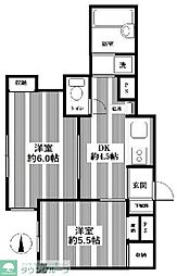 山田マンション 2DKの間取図画像