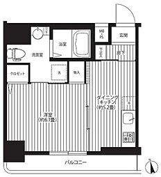 Reno新宿若松町 1DKの間取図画像
