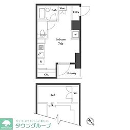プライマル小石川 ワンルームの間取図画像