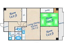 グリーンパレス千里中央B棟 3LDKの間取図画像