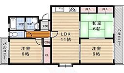 フォルク北千里K棟 3LDKの間取図画像