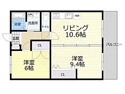 アンデュノール千里 2LDKの間取図画像