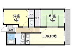 山田マンションビューテラス 2LDKの間取図画像