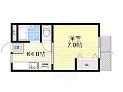 フィールズ箕面2 1Kの間取図画像
