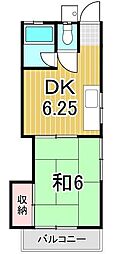 コーポ岸 1DKの間取図画像