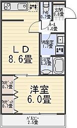 ワコーレ千住A棟 1DKの間取図画像